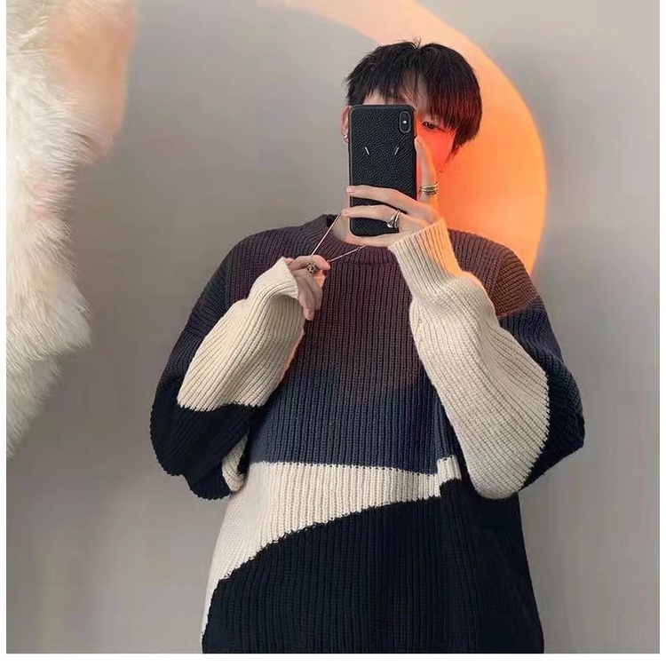 Áo len nam ulzzang form rộng cổ tròn dài tay phối màu độc lạ đẹp