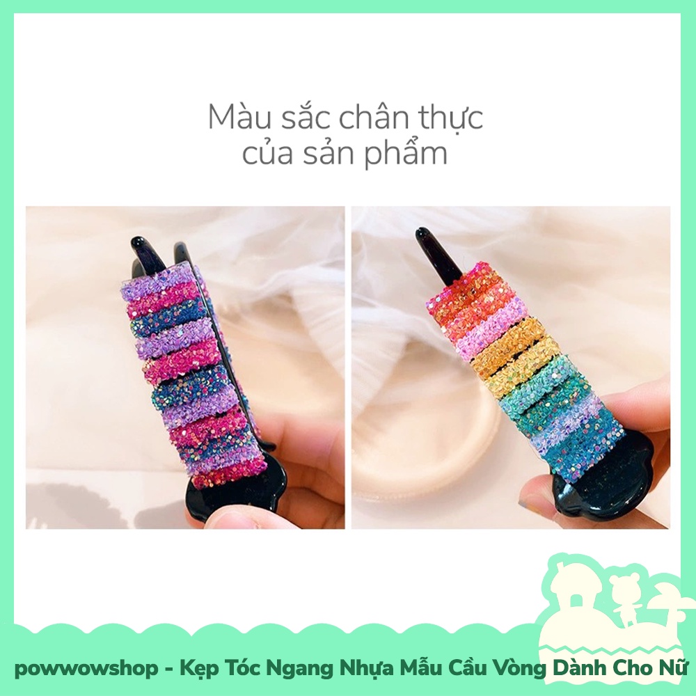 [Sẵn VN - Hỏa Tốc] Kẹp Tóc Ngang Chất Nhựa Họa Tiết Cầu Vồng Trẻ Trung Dành Cho Nữ