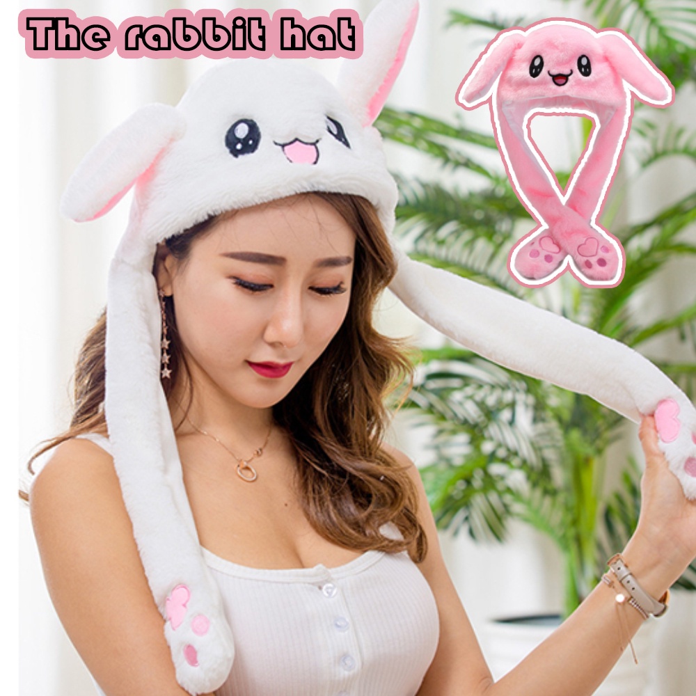 Mũ Trùm Đầu Phối Tai Thỏ Có Thể Chuyển Động Dễ Thương