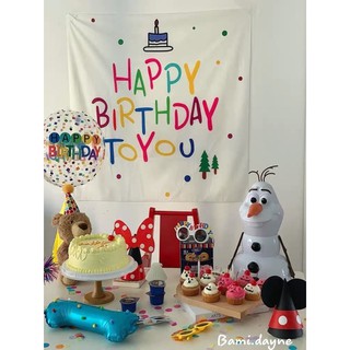 Phông vải trang trí sinh nhật Happy Birthday phong cách Hàn Quốc