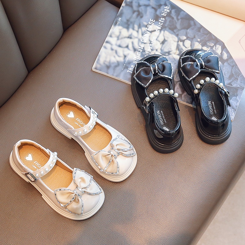 Giày Búp Bê Da Đế Mềm Đính Nơ Lấp Lánh Cho Bé Gái 2-16 Tuổi