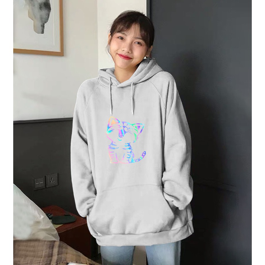 Aó khoác nỉ Hoodie phản quang Mèo cười, Áo khoác nỉ nam nữ họa tiết ngực cá tính - PQ36KN | BigBuy360 - bigbuy360.vn