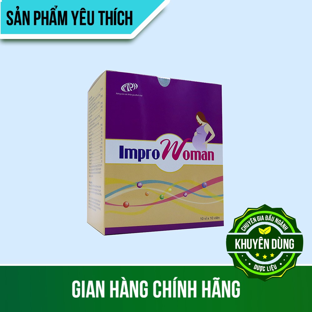 Viên bổ bà bầu ImproWoman - Bổ sung canxi, sắt, DHA, EPA, Magie, Kẽm cùng các vitamin và khoáng chất. Hộp 100 viên