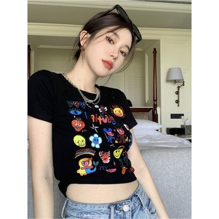 Cartoon printed short-sleeved t-shirt women's summer round collar slim and slim short style short casual blouse