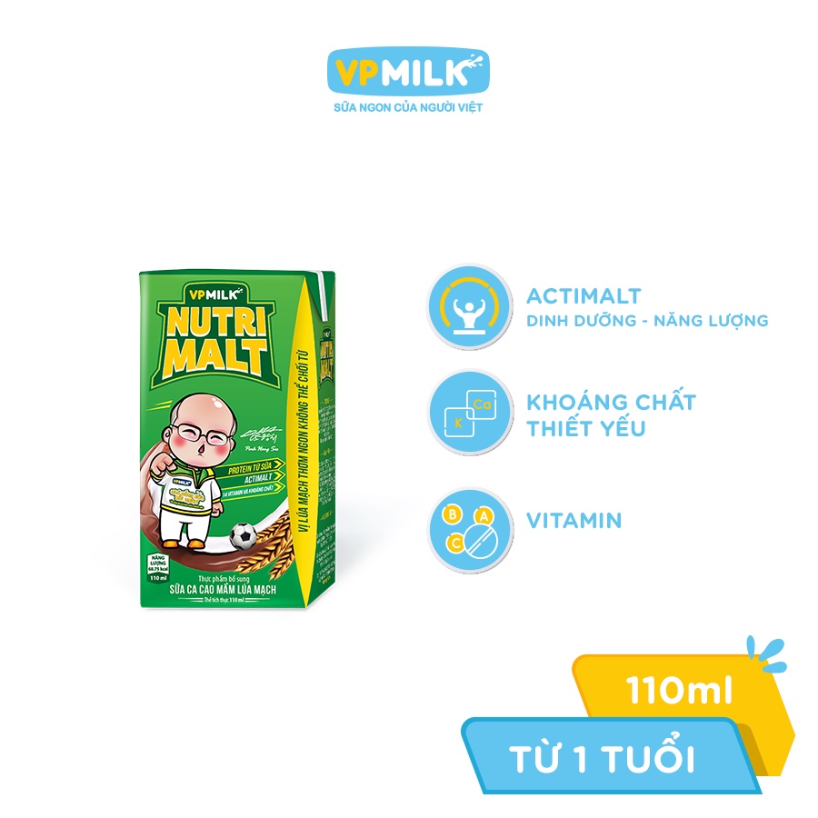 Lốc 4 hộp sữa ca cao mầm lúa mạch đen – VPMilk Nutrimalt hộp 110ml