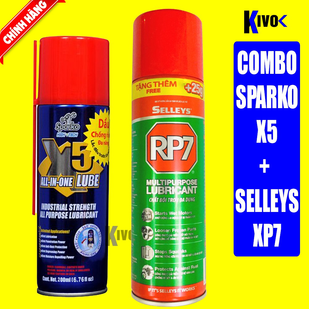 COMBO 2 BÌNH Xịt Chống Rỉ Sét Và Bôi Trơn  Selleys RP7 175g (247ml)+ Sparko 200ml - Chai Dầu Bôi Trơn Phá Rỉ Sét đa năng