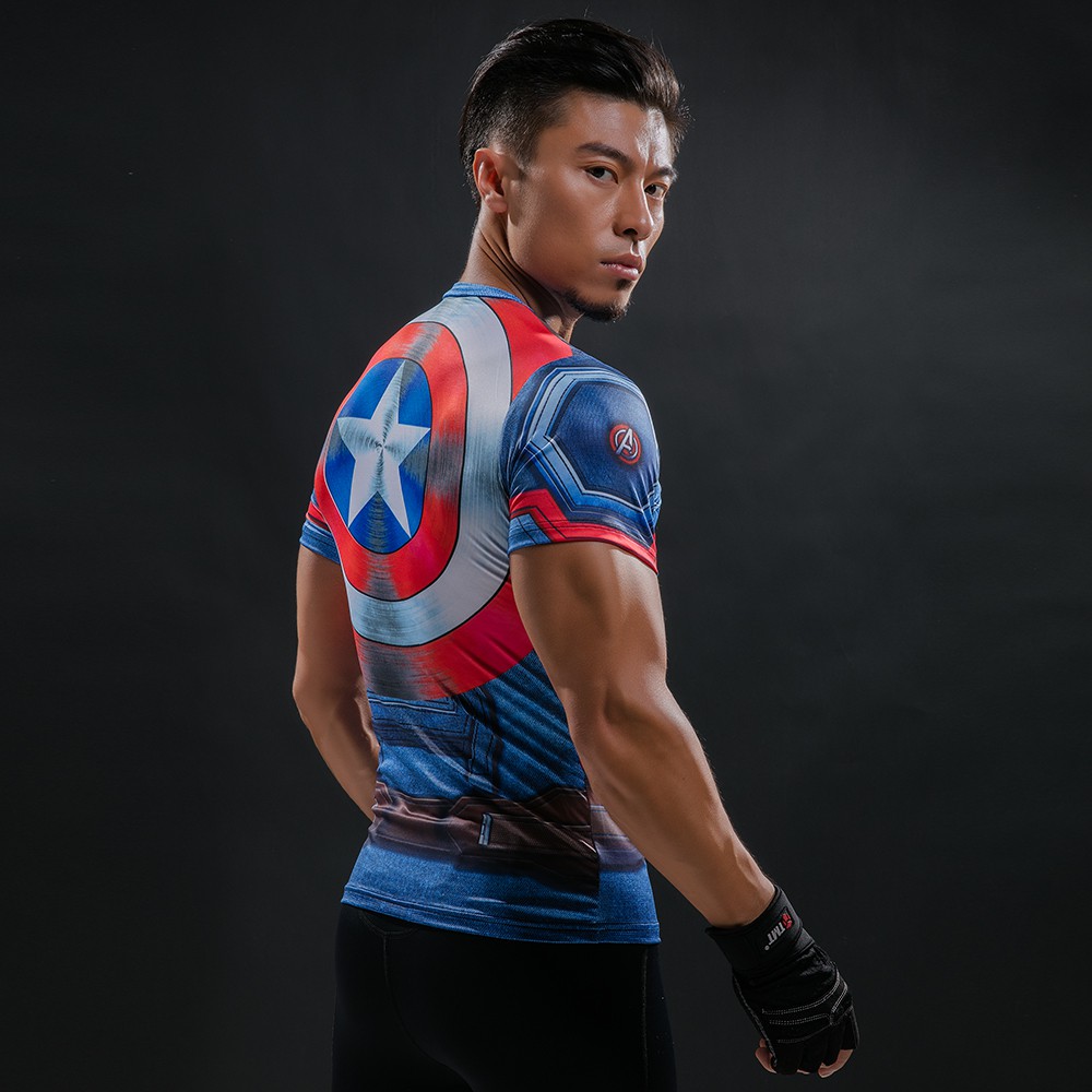 Captain America 3D Printed T-shirt Men Summer Fashion Short Sleeve T Shirt Compression Bodybuilding Mens Clothes Quick Dry