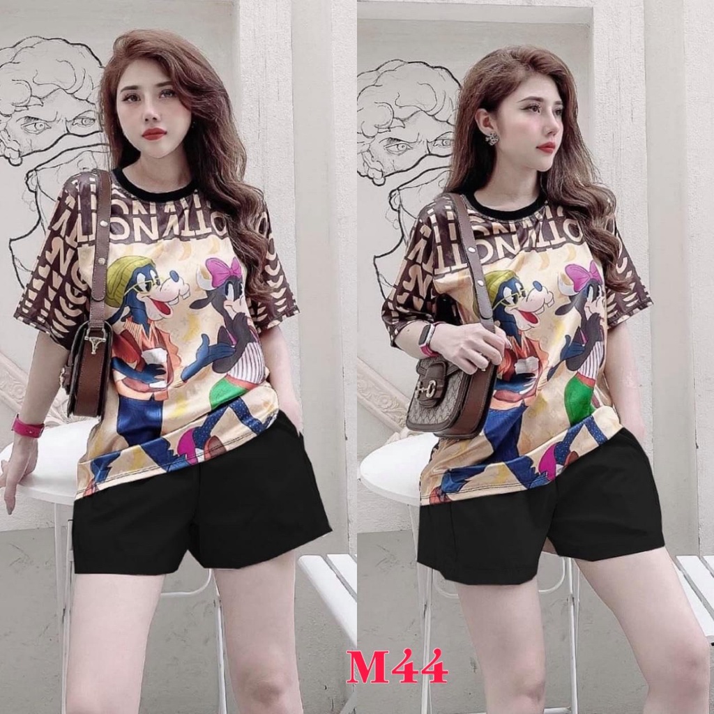 Bộ mặc nhà nữ mùa hè vải lụa tơ Hoàng Kim mã M44