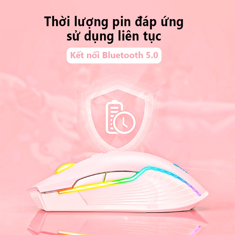 Chuột chơi game không dây có thể sạc lại ONIKUMA CW905 màu hồng với đèn RGB, có thể điều chỉnh DPI 5 tốc độ