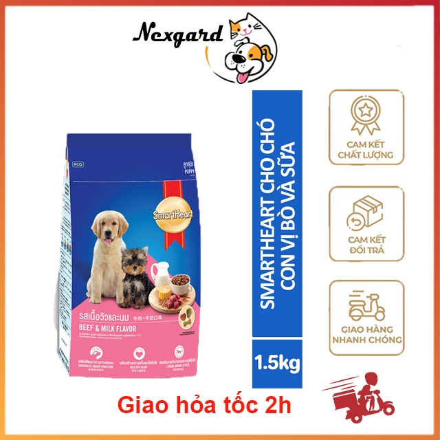 Thức ăn cho chó Smartheart Puppy hạt cho chó trưởng thành vị sữa - gói 400g, 1.5kg