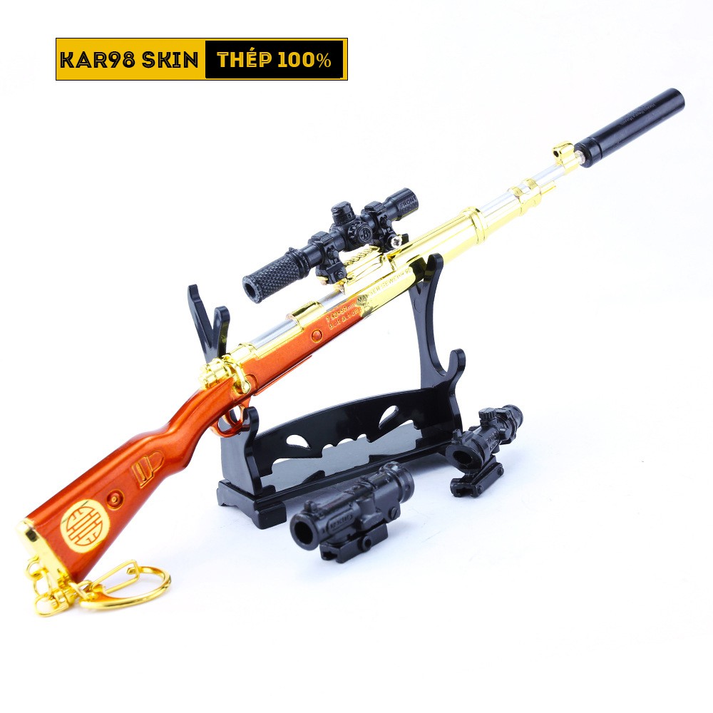 Mô Hình PUBG Kar98 Skin Red Gold Tặng Kèm 3 Scope Và Kệ Trưng Bày 19cm