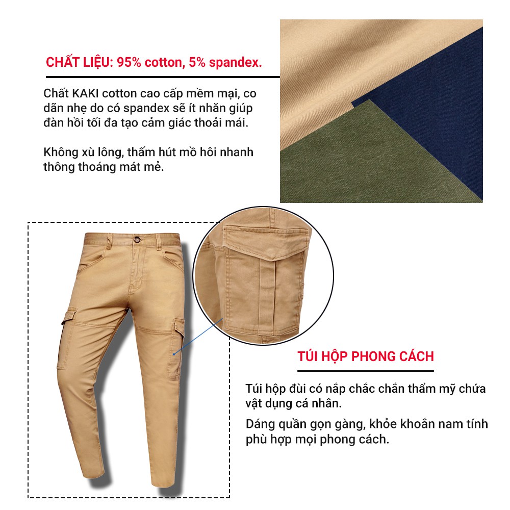 Quần kaki túi hộp dài nam co giãn tốt regular fit cao cấp QKK02 PigoFashion màu xanh đen chọn nhiều màu