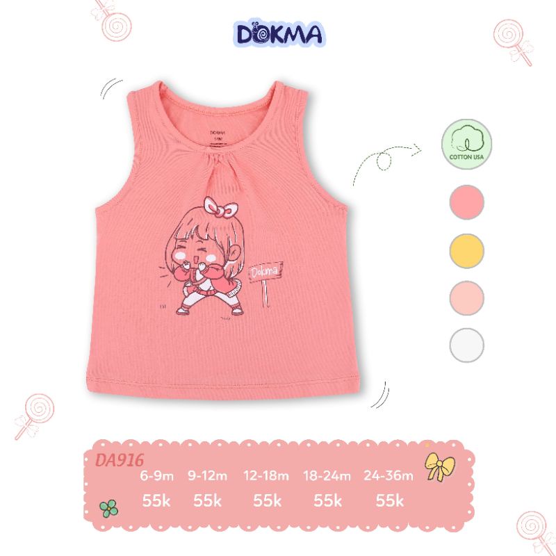 Áo ba lỗ cotton mềm, mịn, mát cho bé gái dokma