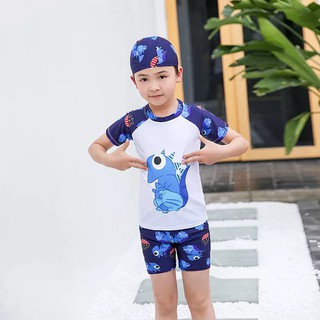 Set bơi liền thân kèm nón bé trai