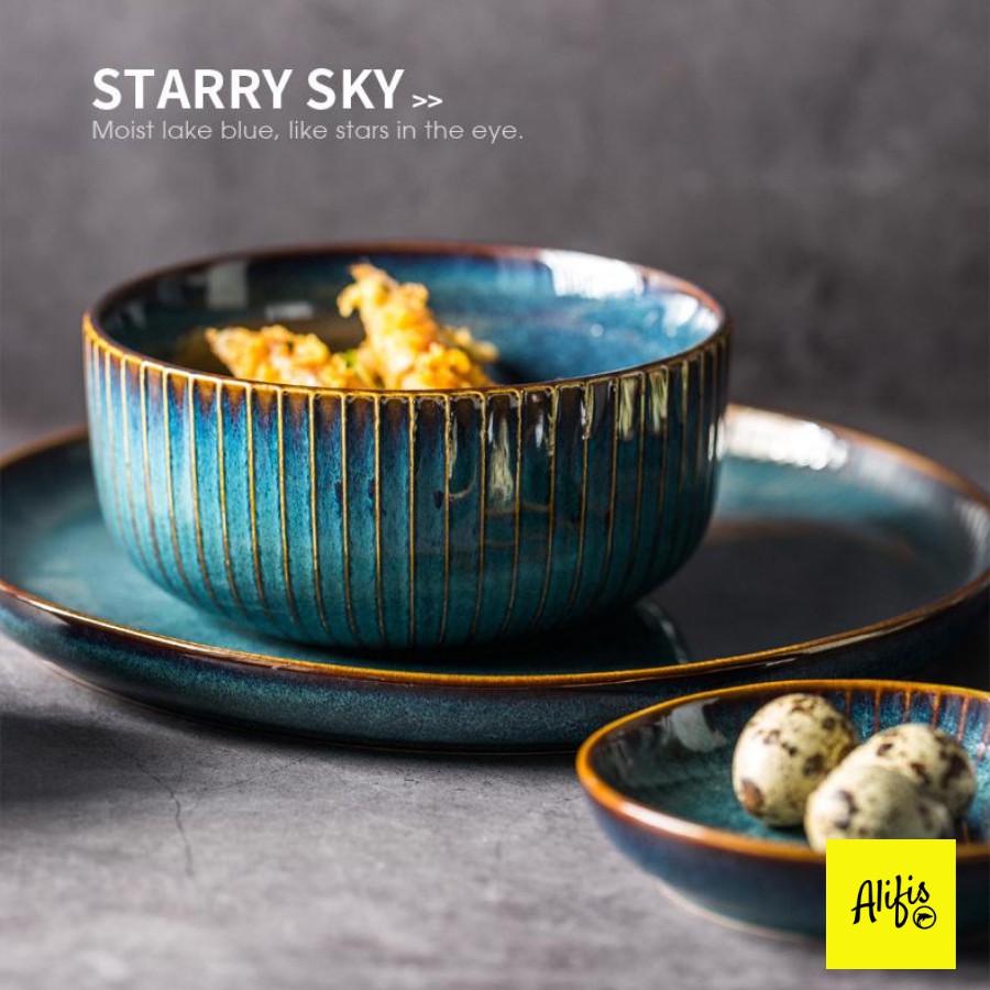 Bộ bát đĩa, bộ bát đĩa sứ Starry Sky cao cấp 12 món phù hợp gia đình 4 người - men hỏa biến cao cấp