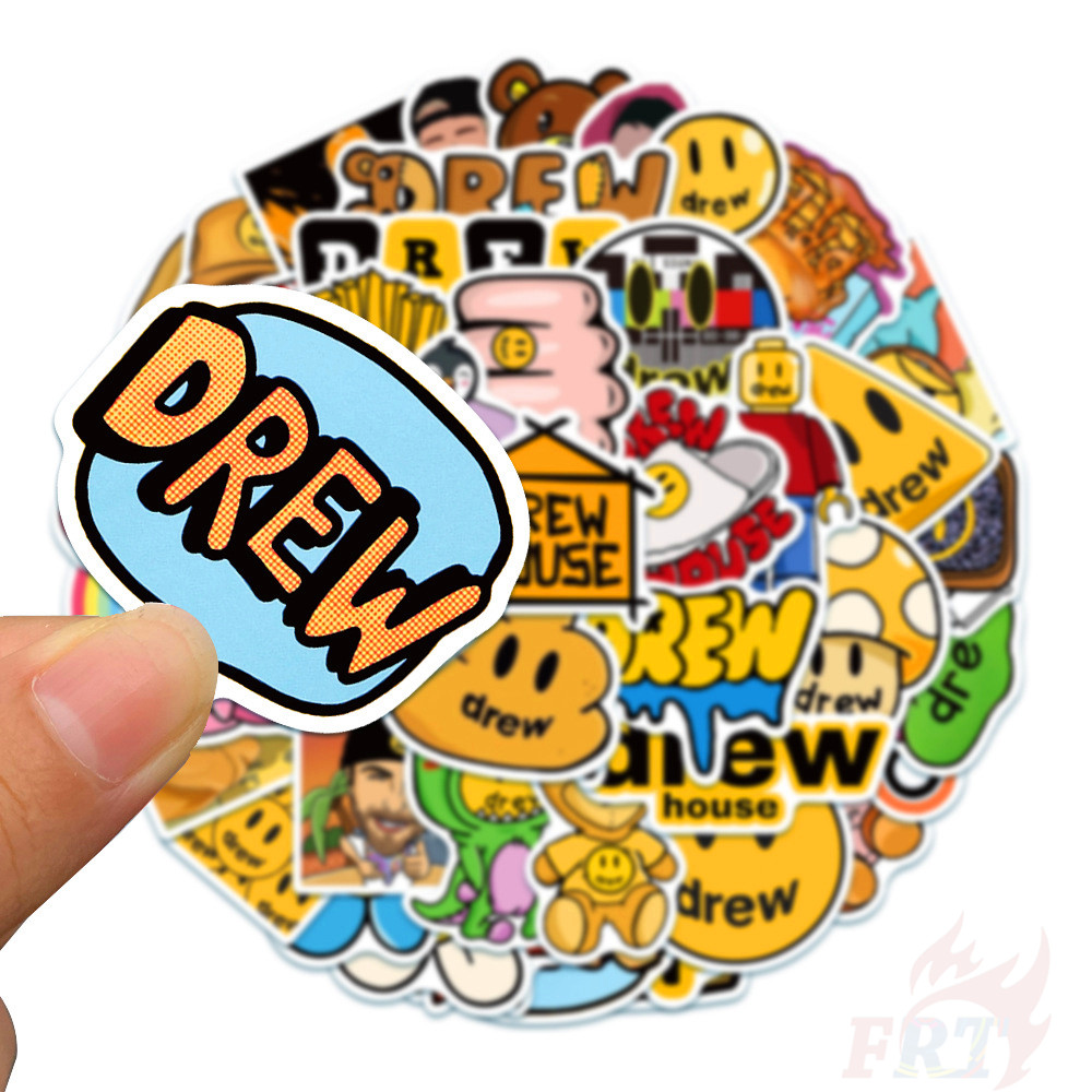Bộ 50 miếng dán hình thương hiệu thời trang Drew House - Justin Bieber chống nước tự thiết kế