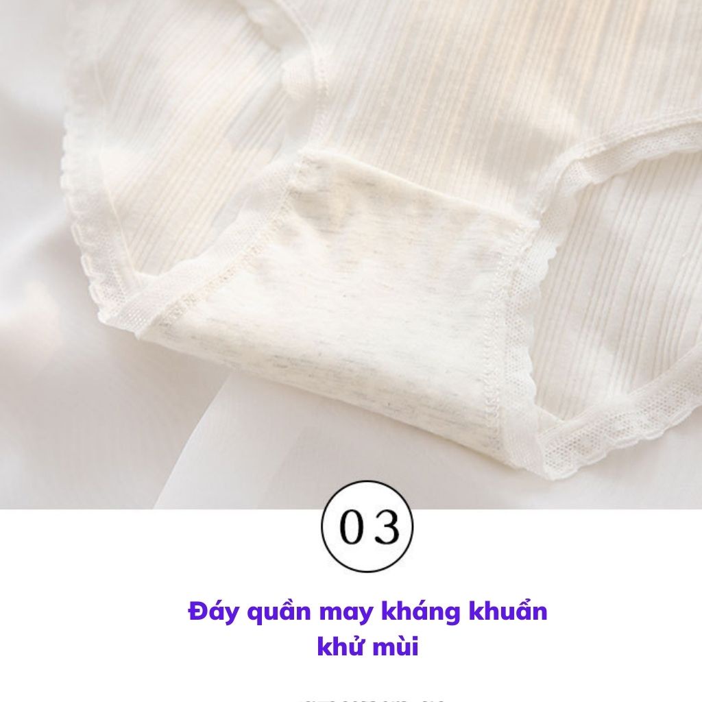 Quần lót nữ cotton thấm hút mồ hôi ôm trọn vòng 3 sexy, Quần chíp nữ ren viền họa tiết dễ thương baby LANIXA L135