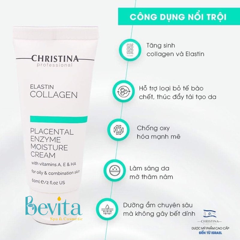 Kem dưỡng ẩm ngừa lão hóa Christina Elastin Collagen Placental Enzyme Cream 60ml - Bevita