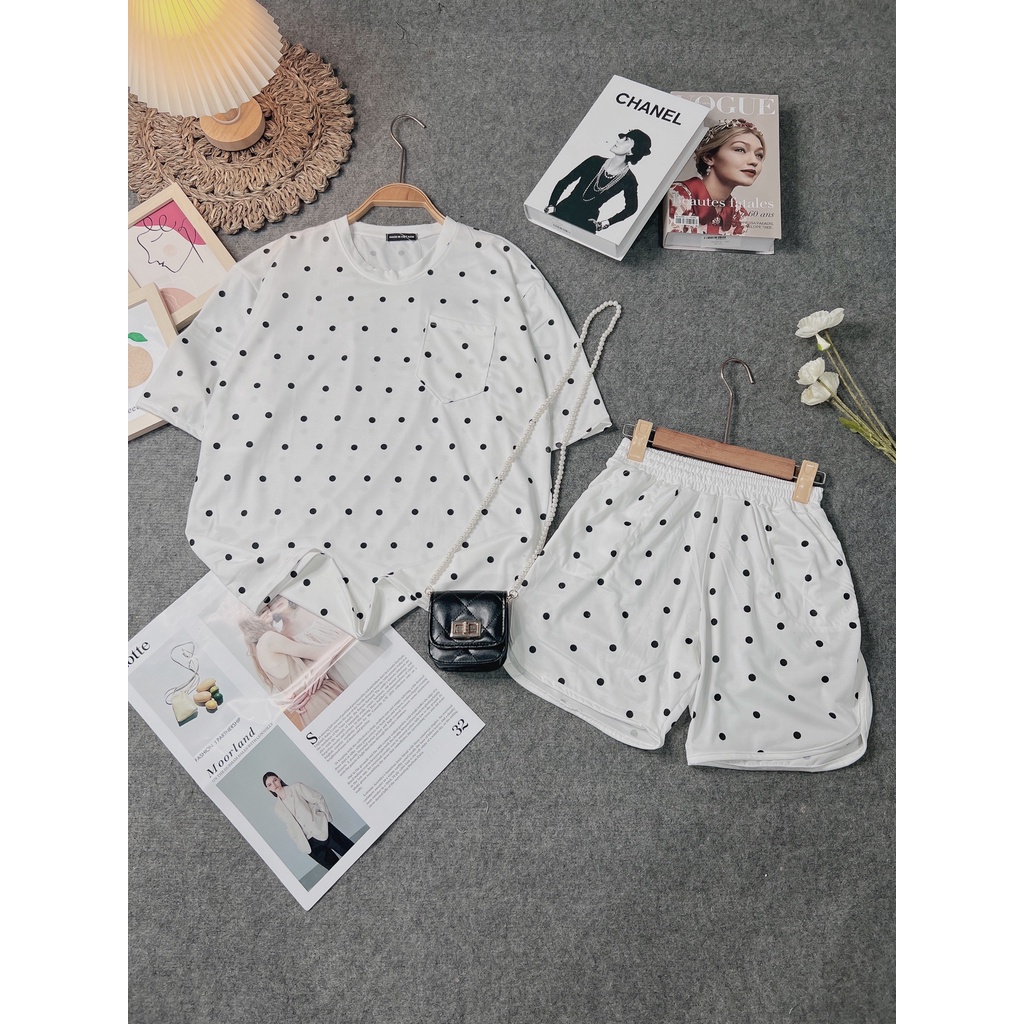 Set bộ cộc tay chấm bi 2 túi hông, cạp chạy kansai' 1 sét đồ được lòng chị em ah (CT5P5)