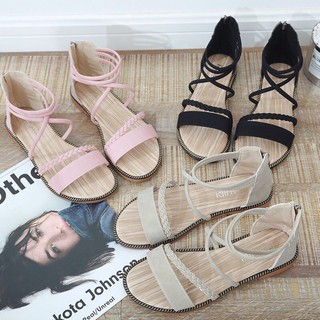 Sandals nữ đế bệt 2021 mới từ học sinh nổi tiếng mùa hè net với phong cách cổ tích Hàn Quốc Giày đi biển dây buộc .