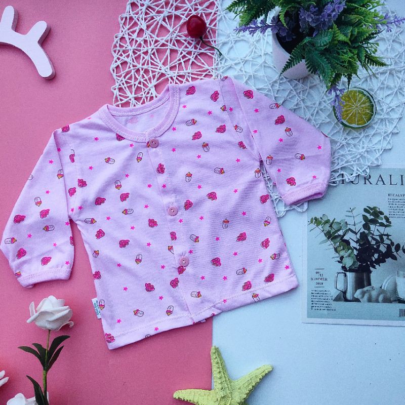 Áo Cotton Bình Sữa Dài Tay Cúc Thẳng Cho Bé 3-10kg