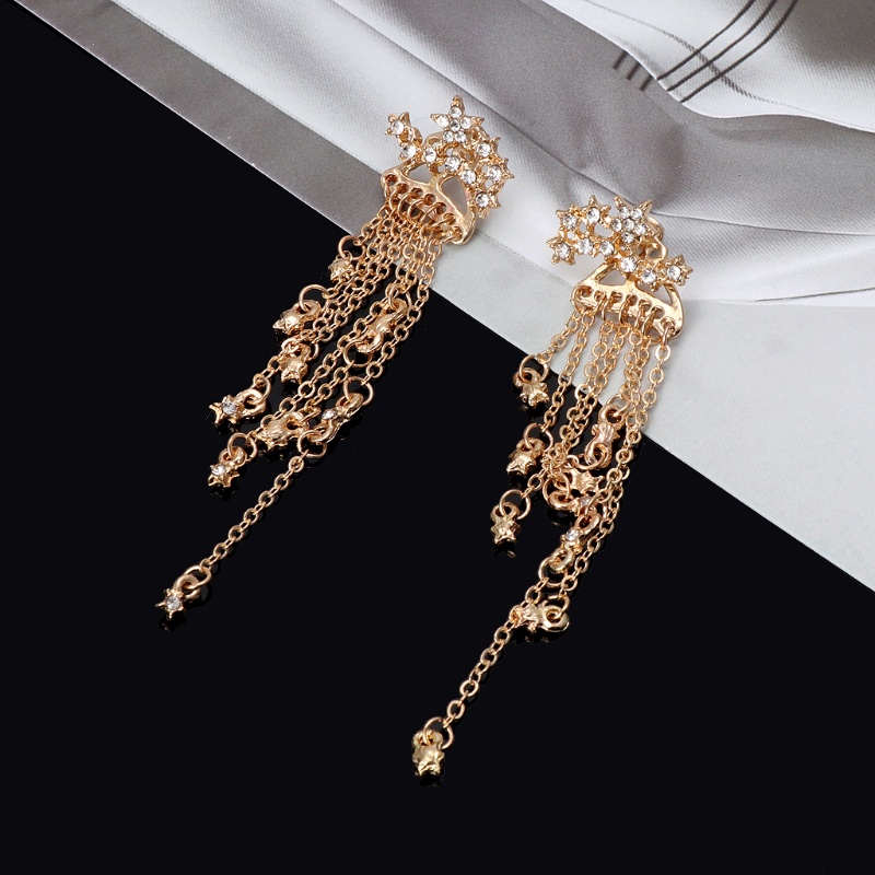 Khuyên Tai Tua Rua Dáng Dài Đính Đá Hình Ngôi Sao Đơn Giản Thời Trang Dự Tiệc