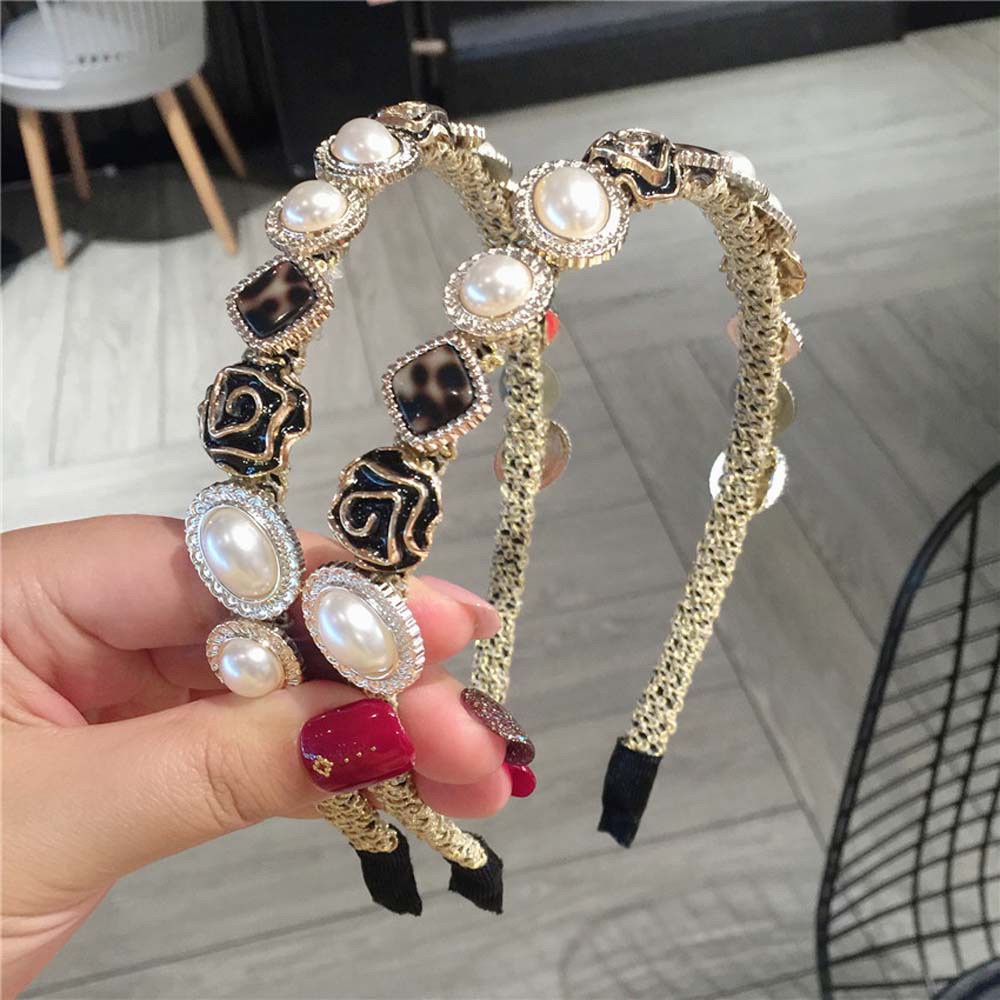 Băng đô cài tóc cổ điển hình hoa hồng đính ngọc trai sang trong phong cách Hàn Quốc dành cho nữ