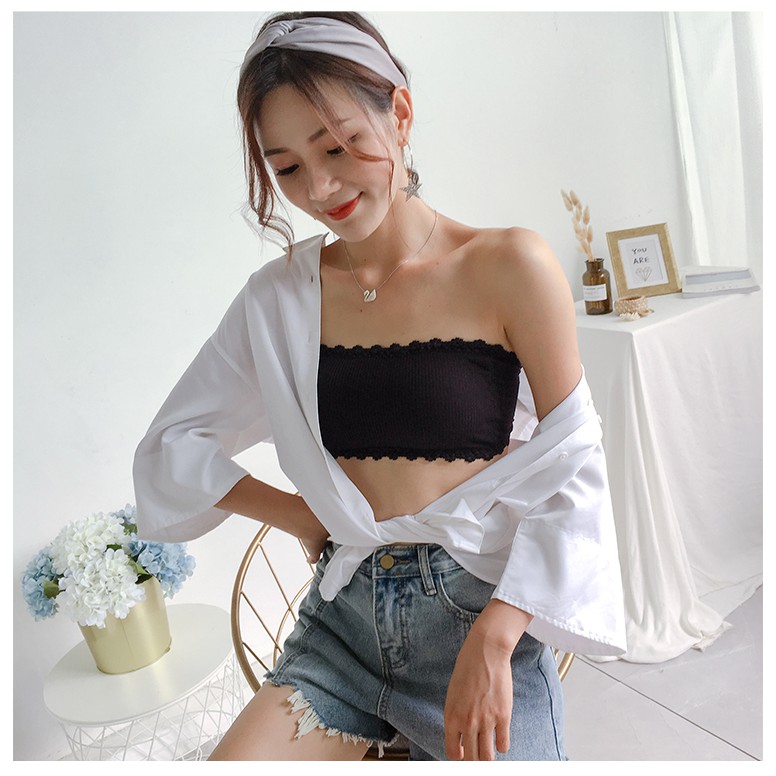 Áo bra tăm dây viền ren cúp ngực free size - Cúp ngực không dây quyến rũ cá tính thời trang 2 màu trắng đen | BigBuy360 - bigbuy360.vn