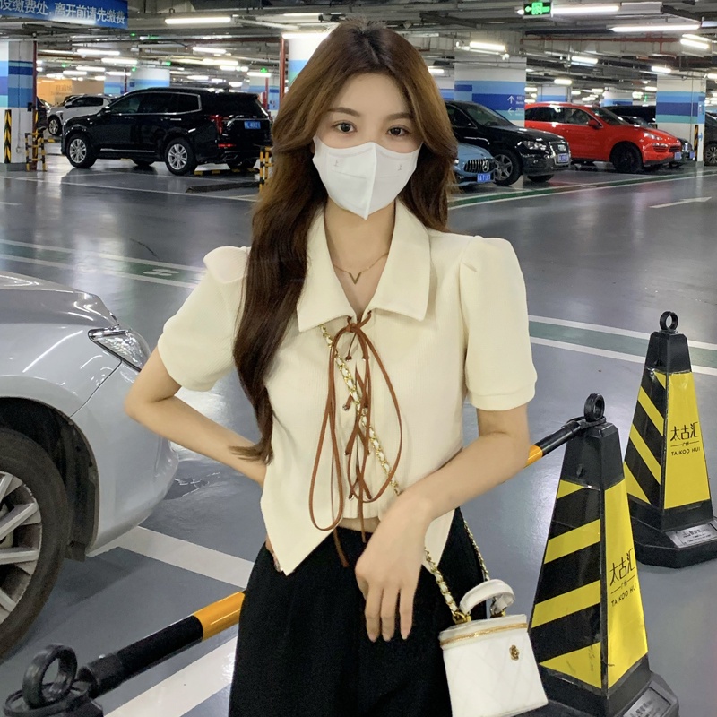 Áo cardigan tay ngắn dáng ôm thiết kế lệch tà cá tính