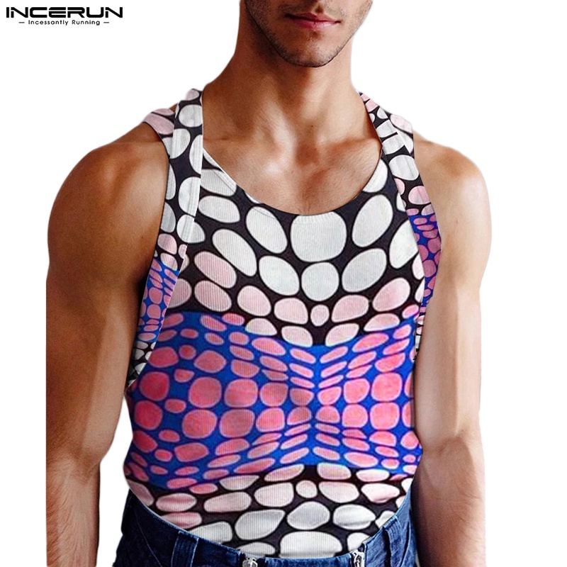 INCERUN Áo Thun Ba Lỗ Thể Thao Họa Tiết Chấm Bi Thời Trang Mùa Hè Cho Nam