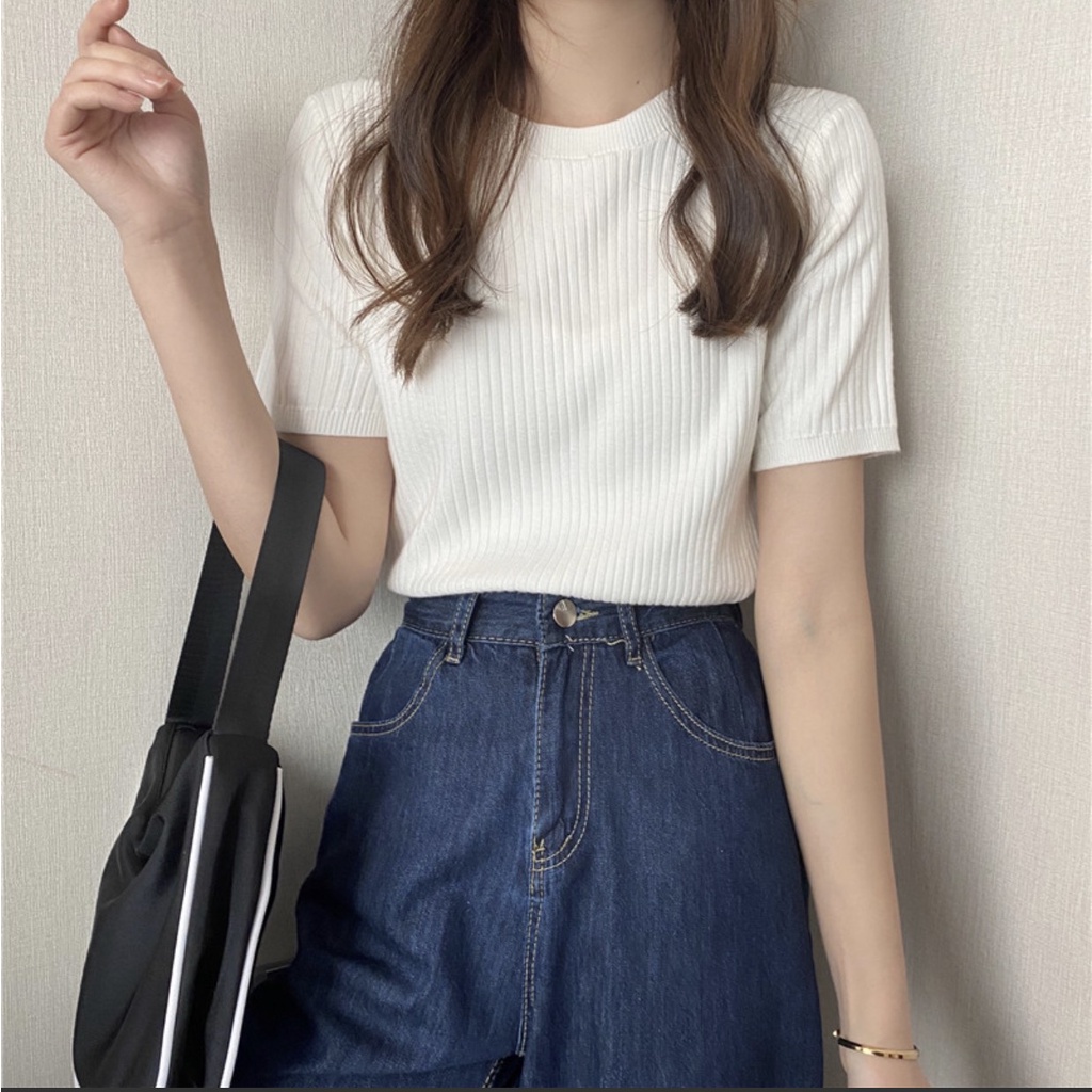 Áo len cộc tay trơn basic đơn giản sang trọng - Áo len cộc tay hàn quốc - SUSUMO - MÃ A454 | BigBuy360 - bigbuy360.vn