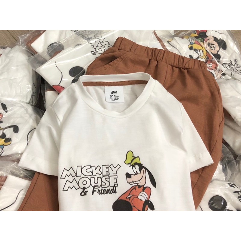 Bộ cotton xước mickey nâu HM 1-6Y (có ảnh thật) (áo cộc, quần dài)