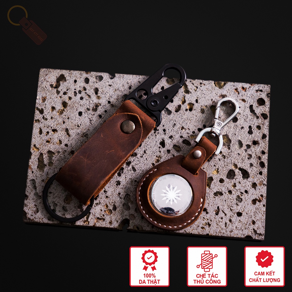 Combo 2 Món: Móc Khóa + Bao Đựng Airtag - Da Sáp Ngựa Điên Crazy Horse