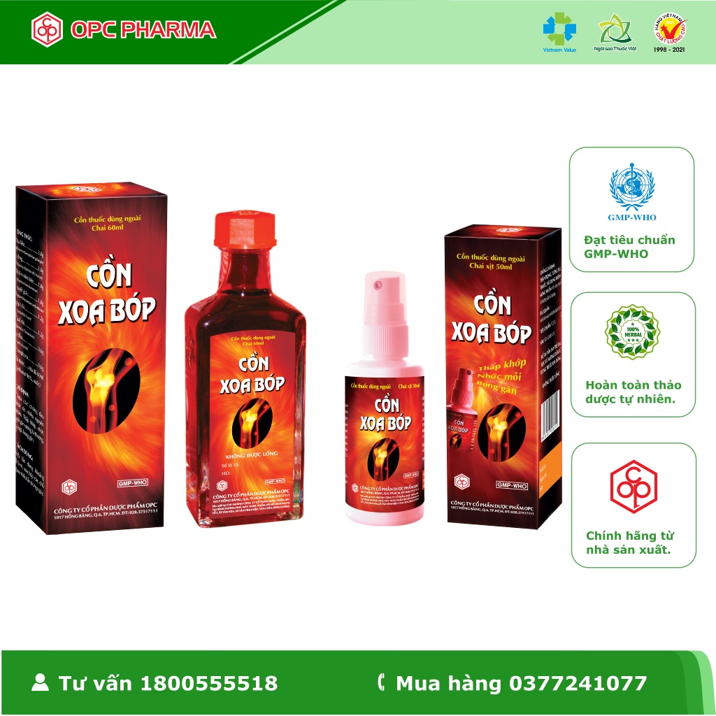 CỒN XOA BÓP OPC ( Chai xịt 50 ml & 60 ml ) - Dùng khi nhức mỏi, bị thương, bị ngã, bong gân - Hàng chính hãng OPC