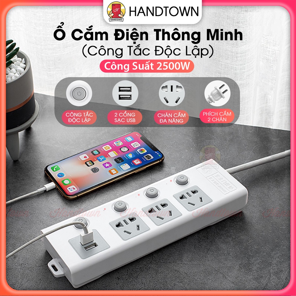 Ổ Cắm Điện Tiện Lợi Để 2500W 2 Cổng Usb Độc Lập Tự Động Dài 1.8m An Toàn Tiết Kiệm Điện Năng Handtown
