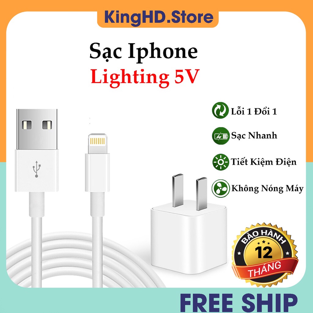Sạc IPBộ Củ Cáp Sạc 5V-Chuẩn Sạc Nhanh-An Toàn-Không Nóng Máy-Tiết Kiệm Thời Gian Sạc