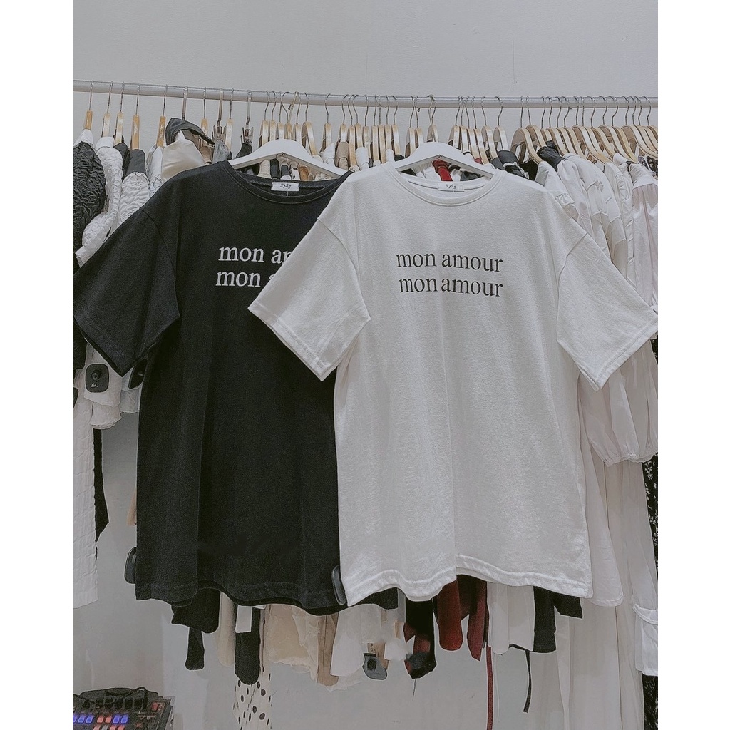 Áo phông unisex tay lửng chữ Mon Amour đẹp hàng chuẩn Quảng Châu 3158 cao cấp thời trang nam nữ giá rẻ