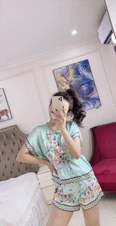 BỘ LỤA ĐÙI XANH HOA CAO CẤP