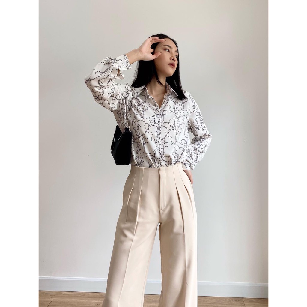 Quần Ống Rộng Dáng Suông Màu Kem EDINI - Q168 | BigBuy360 - bigbuy360.vn