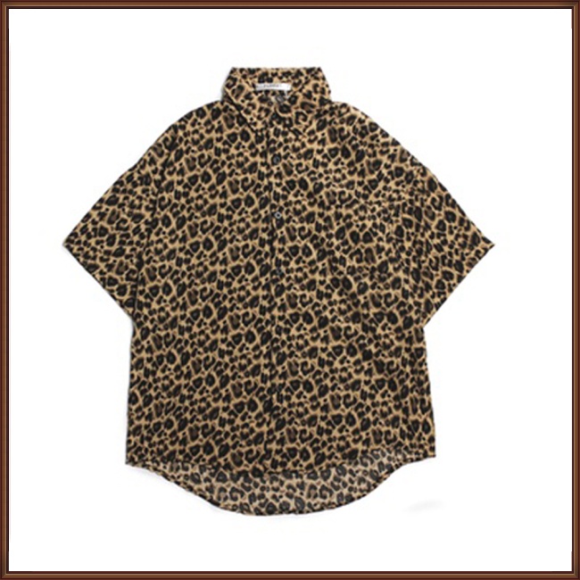 Áo Sơ Mi Ngắn Tay Dáng Rộng In Họa Tiết Da Báo Cá Tính Cho Nam Nữ