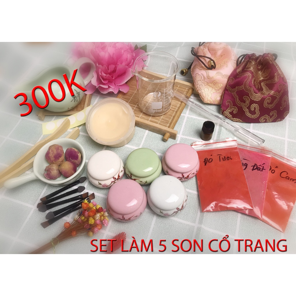 Set làm hũ son cổ trang đầy đủ 10GR Nguyên liệu làm mỹ phẩm Nguyên liệu làm son handmde &lt;3 Panda Store