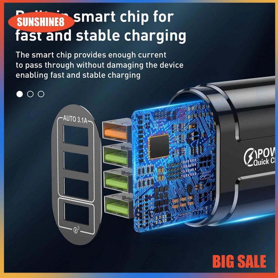 Đầu sạc nhanh QC3.0 4 cổng USB có đèn LED