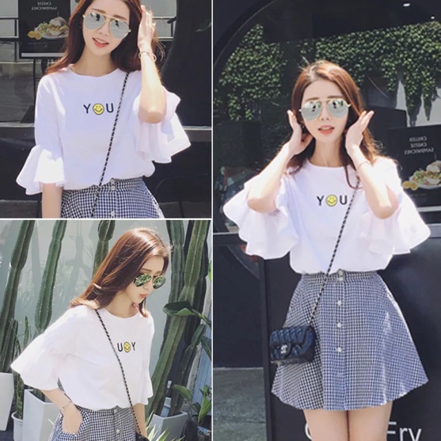 Set áo và váy kẻ
