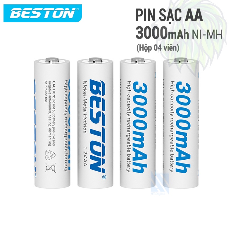 Pin Sạc AA Beston 3000mAh Vỉ 4 Pin Cho Micro Karaoke loa, đồ chơi trẻ em, đồng hồ treo tường