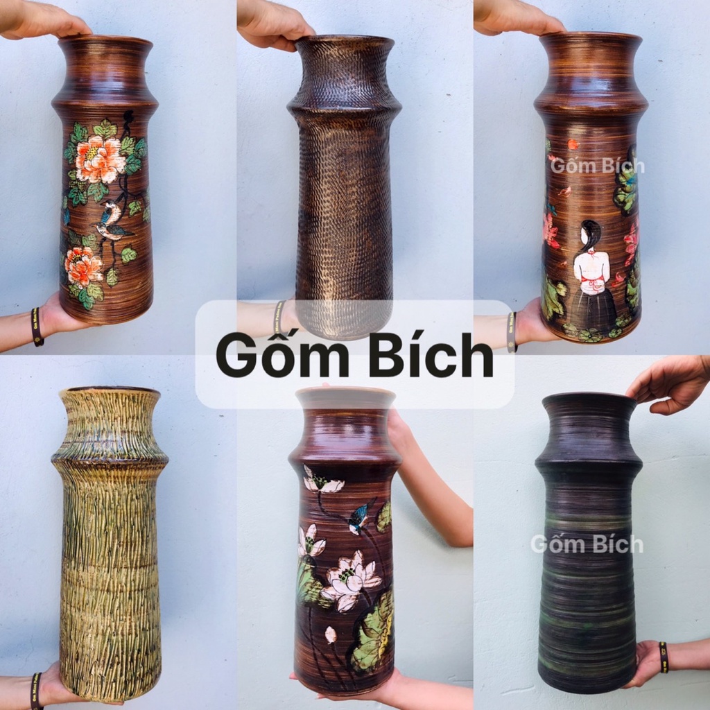 Bình Hoa Cắm Đào Huyền Men Mộc Lọ Hoa Cao Trên 40cm Gốm Sứ Bát Tràng - Gốm Bích