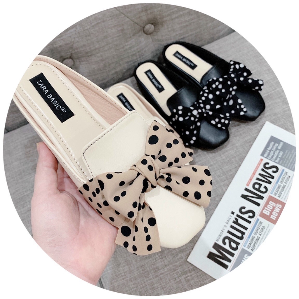 Giày Sục Nữ Phối Nơ Chấm Bi Siêu Xinh (2 Màu) - Form nhỏ đi tăng size