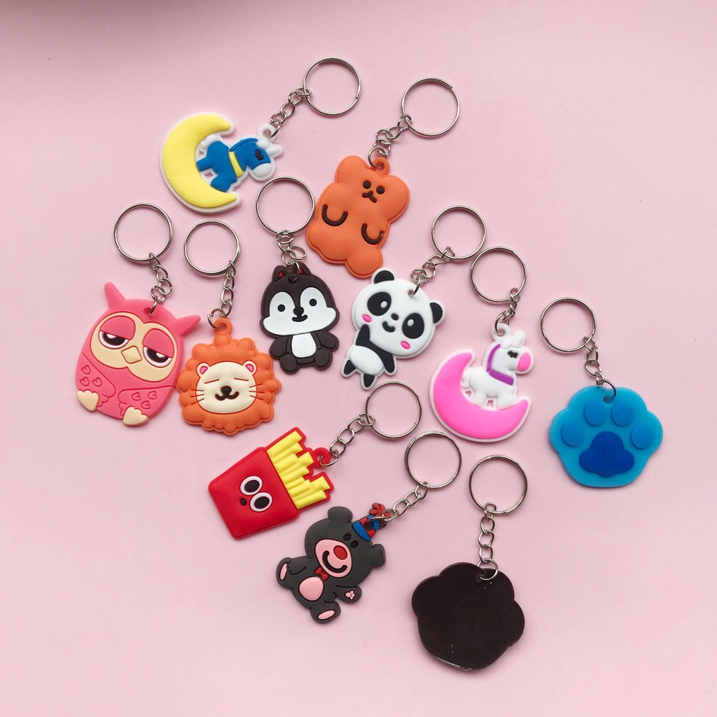 Combo 100 móc khóa cute silicon hình thú, móc khoá đôi cute hình hoạt hình đáng yêu