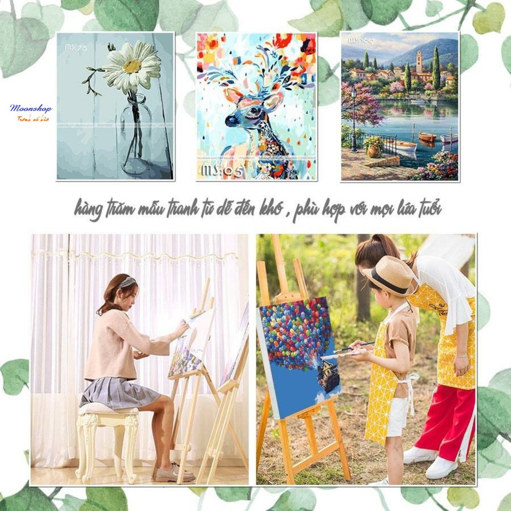 Tranh sơn dầu số hóa rẻ,đẹp-tranh tô màu theo số- tranh cô gái cẩm tú cầu, Tặng khăn,khung gỗ 40x50-Moonshop-T1