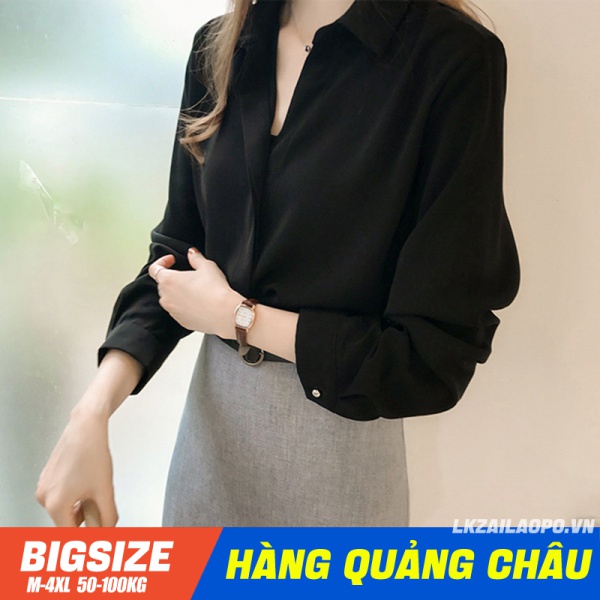 Áo sơ mi công sở ⚡️𝐁𝐈𝐆𝐒𝐈𝐙𝐄⚡️ Áo basic nữ trơn tay dài from rộng mùa thu Hàn Quốc trẻ trung năng động cho người mập béo | BigBuy360 - bigbuy360.vn