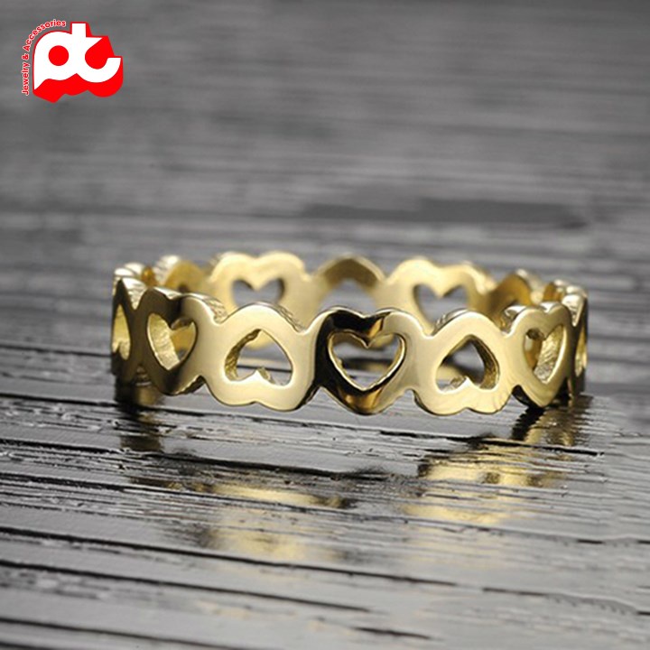 Nhẫn titan nữ trái tim rỗng cách điệu cao cấp thép không gỉ titanium